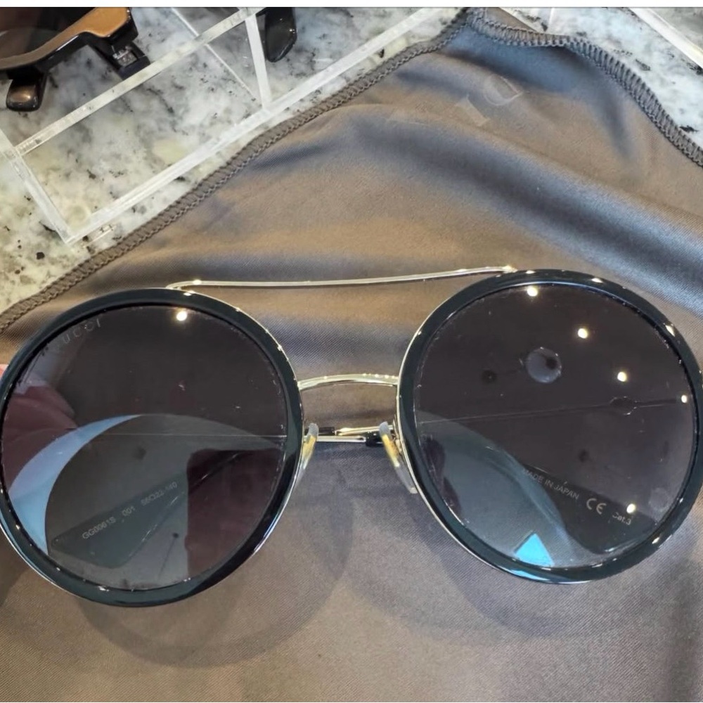 Gucci Black and Gold Round Sunglasses - Picture 2 of 2